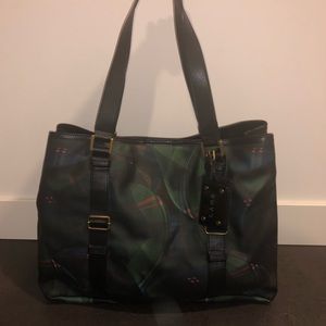 Plaid LAMB Tote with Black Leather Handles.